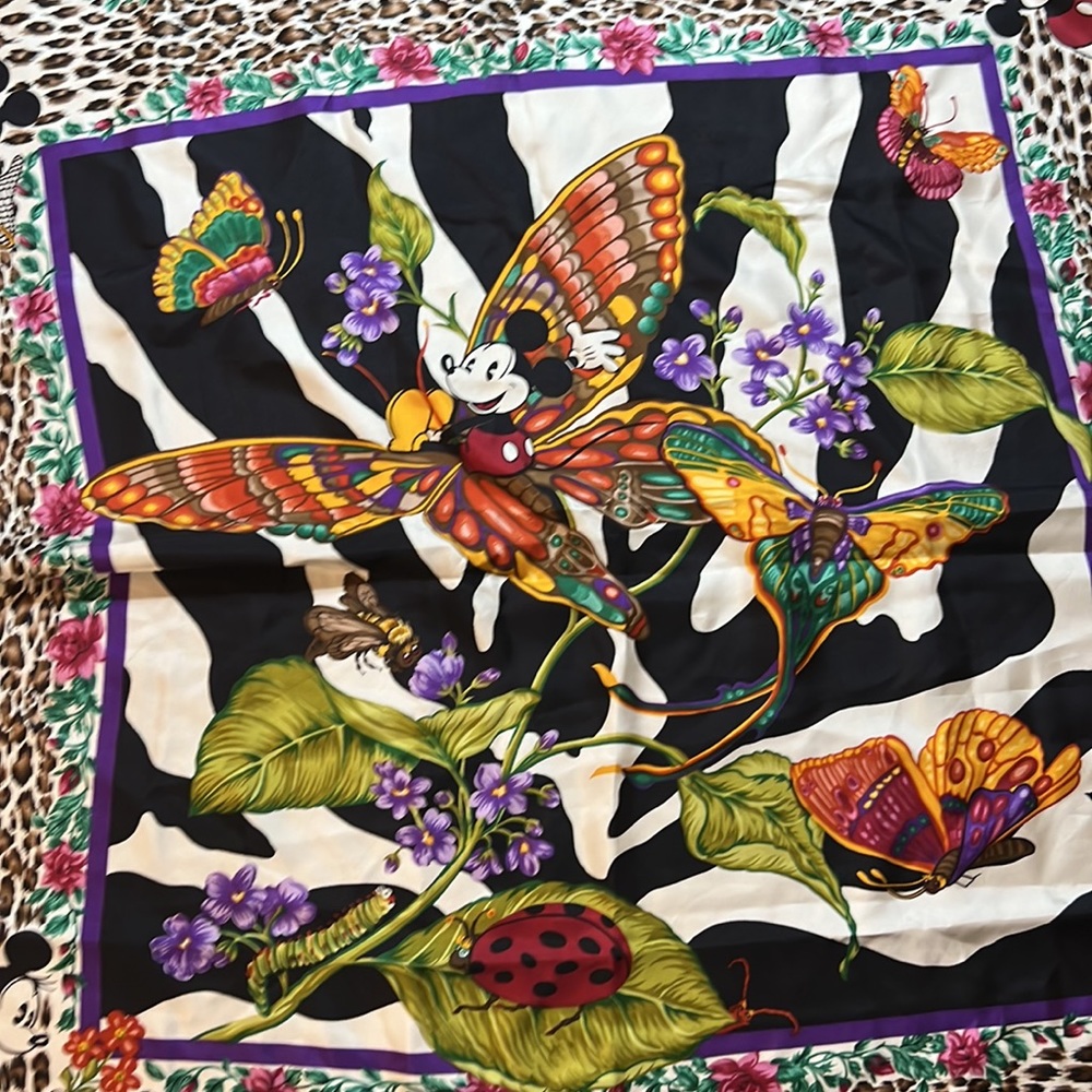 Vintage wendy Gell's Silk Disney Scarf 35” X 35” Hand Screened in Italy